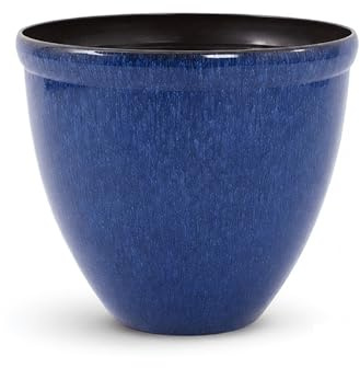 Jinfa Pflanzkübel Kunststoff in Keramikoptik – Täuschend echt glasiert (Jun Blau, Santorini Design) – Leicht, bruchsicher & wetterfest – Für Balkon, Garten & Innen – Ø39,5 cm, 25L