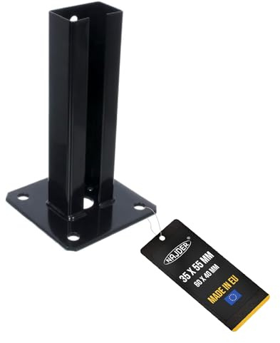 NAJDER Aufschraubhülse Pfostenträger 35x55 mm für Zaunpfosten Feuerverzinkung Bodenplatte Anker Pfosten (60 x 40 mm) Schwarz Ral 9005