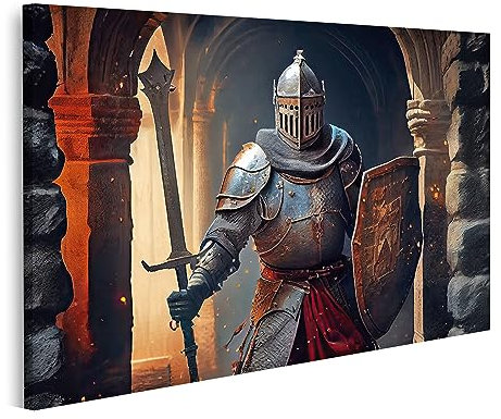 islandburner Bild auf Leinwand Ritter in Rüstung stürmt Burgtor, epische Belagerungsszene Bilder Wandbilder Poster JEUQ-1K