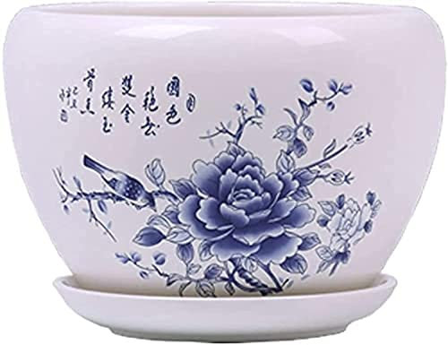 DSHUB Blaue und weiße Porzellan-Blumentöpfe im chinesischen Stil, extra groß, Vintage-Blauer Übertopf, Kaktus-Topf, Sukkulenten-Keramik-Blumen-Pflanzgefäße, Bonsai-Töpfe, Moderne Heimdekoration, P