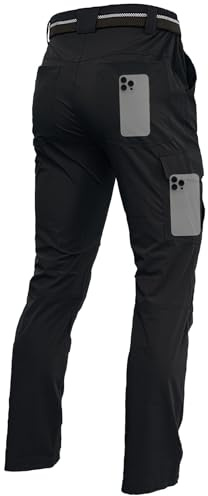 Men's Lightweight Hiking Cargo Work Pants Quick Dry Water Resistant Fishing Travel Climbing Outdoor Stretch Pants Black 38