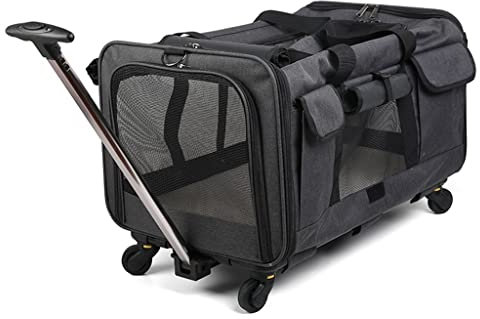 Transportbox Haustier-Trolley, Katzen- und Hundetragetasche, Haustier-Reisetrage, Katzentasche, tragbar, mit abnehmbarem Universalrad, atmungsaktiv, faltbar, große Haustier