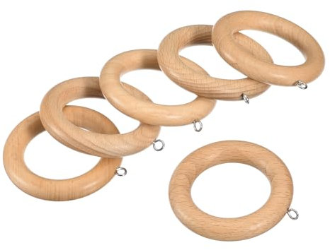 sourcing map 6 anelli per tende in legno, 7,9 cm, gancio ad anello in legno con occhiello a vite per asta per tende, legno