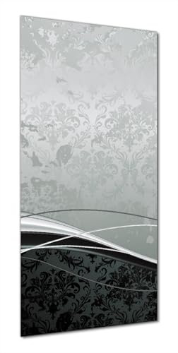 Wallario Selbstklebende Duschrückwand 70 x 180 cm mit Motiv Grau-Schwarze Schnörkelei mit Wellen - Wandverkleidung Fließenersatz mit Hochglanzlaminat in Glasoptik