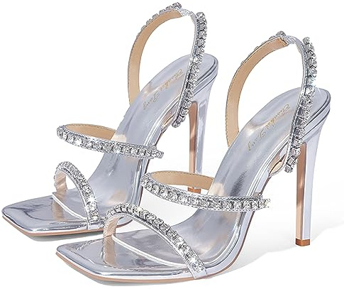 Zhabtuc Damsandaler höga klackar sandaletter peep tå eleganta sommarskor 11 cm klack EU 36–42, Silverstrass, 38.5 EU