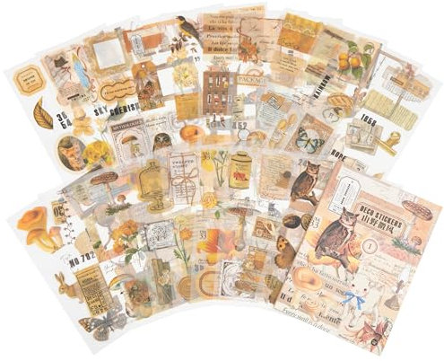 Scrapbooking Aufkleber Set Selbstklebend Sticker DIY Dekoration für Journaling Fotoalbum, Bastelpapier Zubehör Blumen Pilze Pflanzen Schmetterling Verschiedene Muster (Bergbrise)