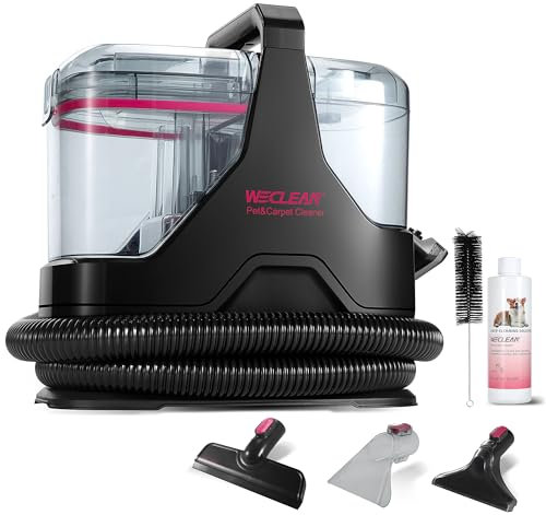 WECLEAN C3 Nasssauger Polsterreiniger Gerät,Fleckenreiniger für Teppiche, Sofas, Treppen, Fenster, Spiegel, Polstermöbel, Autos, 600 Watt, 15KPa,Schwarz/Rosa