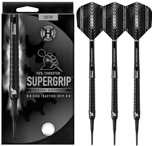 Harrows Supergrip Black 90% Soft Tip - Fléchettes Pointe Plastique 20g