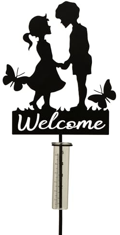 Gartenschild Gartenstecker Pärchen schwarz aus Metall inkl. Regenmesser Höhe 98 cm Breite 26 cm