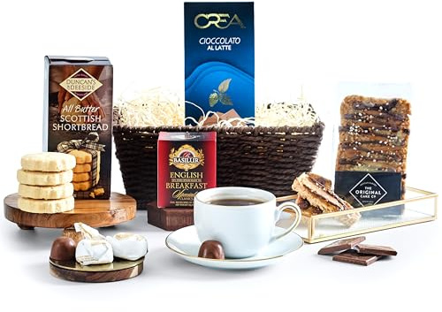 Afternoon Tea Hamper for 2 with Sweet Treats - All Butter Shortbread, Milk Chocolate, White Chocolate Praline, Caramel Flapjack & Tea – Thank You, Birthday Gift Hamper For Her Or Him - by Hay Hampers