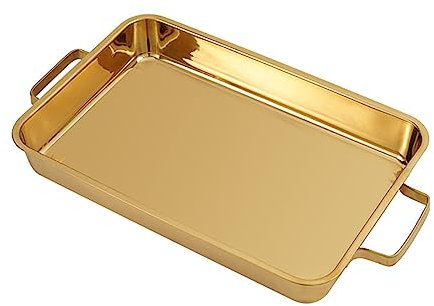 CTCOIJRN Bandejas for Asar de Acero Inoxidable con Doble asa - 34/38/42 cm Asador de Pavo Bandeja for Asar lasaña Plato Hondo Rectangular Plato de Pescado for Hornear for Carne Pollo Verduras, Sartén