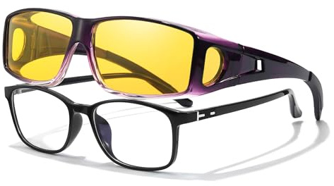 TJUTR Anti Glare Night Driving Glasses Fit Over Glasses for Men Women Polarised Night Vision Glasses Yellow Lens