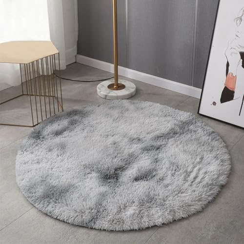 BESTORI Alfombra Redonda, Suave Esponjosa Pelo Largo Antideslizante Alfombra, Lavables sofá Silla cojín, Alfombra Peluda para Salon Dormitorio, Gris Claro, 40x40cm