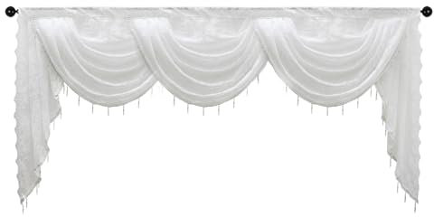 apott White Swag Valance for Windows Waterfall Valance Curtains Beaded Voile Swags Small Lace Drapes for Living Room Bedroom Party 98x 41 Inch