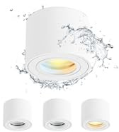 Gleonlux LED Aufbauspot Deckenspot IP44 Weiß Dimmbar, Aufputz Spots flach Ø80x60mm, Aufbaustrahler 5W CCT LED Modul 230V 6500K/3000K/4000K, Deckenstrahler Rund, Aufbauleuchte Aluminium 4er