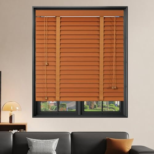 Holz Jalousie Holzjalousien 50mm Lamellen Jalousette Echtholz 30 45 60 75 90 100 105 120 135 150 160cm Fenster Rollos für Innen, Anpassbare Jalousetten für Sichtschutz Haus/büro(Mocha Brown)