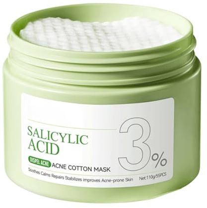 55pcs 3% Salicylic Acid Face Pads - Exfoliating Face Cleansing Pads - Clean Pores,Reduce Blackhead Toner Facial Wipes - Oil Control,Shrink Pores Facial Exfoliating Pad (110g)