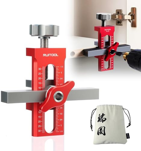RUITOOL 2-in-1 Cabinet Door Mounting Jig with Storage Bag, Installation Positioner for Frameless Cabinets Only, Adjustable Aluminium Alloy Cabinet Hardware Jig, Holiday Home Improvement Gifts for Men