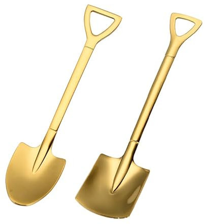 OT-NVWOZR 12PCS Shovel Spoon Fork Set, Stainless Steel Spade Shape Dessert Spoons Tableware, Creative Teaspoons Ice Cream Spoons Coffee Spoon for Fruit Cake Family Party-Gold
