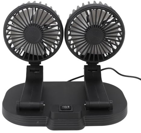 WOHPNLE Dual Car Fan, USB Powered Vehicle Cooling Fan with Adjustable Speeds Portable rest Fan for Cars, Trucks & Offices (Black) (Black)