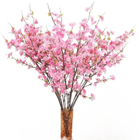 XZJMY Fleurs de cerisier artificielles, branches de cerisier en soie, fleurs de cerisier artificielles à longues tiges pour arrangements de vases, décoration de table de mariage (3 pièces, rose)