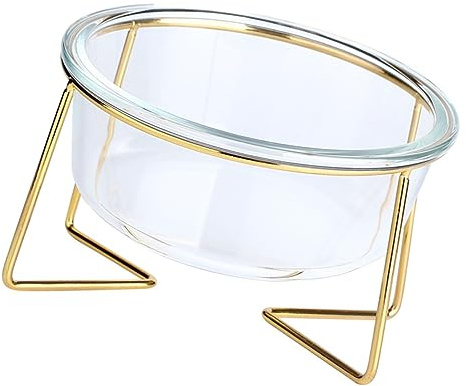 Yardwe Glas Futternapf für Hunde und Katzen Erhöhter Schräger Napf mit Goldenem Eisenständer 17,8cm 800 ml