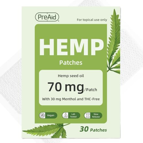 PreAid Hemp Oil Patches 70mg Each, 30-Pack (Total 2100mg), Fabric Patches