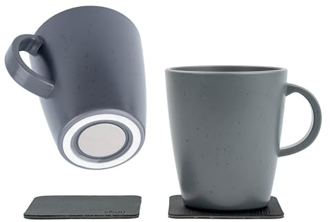 Silwy® Set di tazze magnetiche DOLOMIT Grey | 2 tazze con manico in plastica + 2 cuscinetti nano-gel in metallo | tazze magnetiche per camper, campeggio e barca, senza sonaglio, antiscivolo e