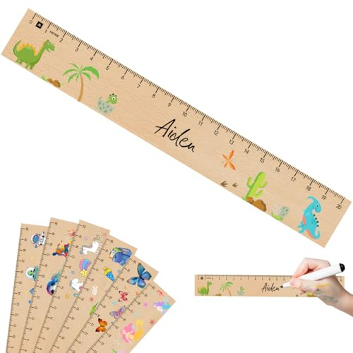 Montrestar Lineal Kinder, 21CM Holz Lineal mit Dino Motiven, Einzigartige Grundschule Geschenke, Holzlineal Geschenk zur 2025 Jungen Schultüten Einschulung Schulanfänger Schuleinführung