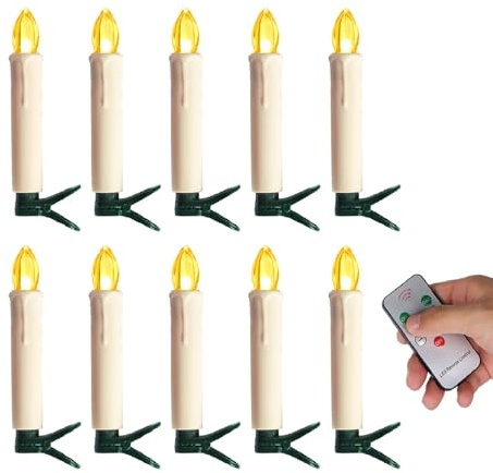 10 Stück LED Kerzen Flackernde Flamme, Led Stabkerzen mit Timerfunktion für Weihnachtsbaum Halloween Heimdekoration, LED-Kerzen mit Fernbedienung Warmweiß Weihnachtsdeko