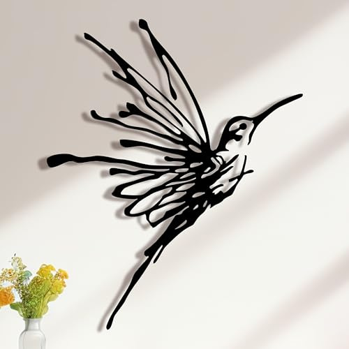 LAIMEIZI Hummingbird Metal Wall Art - 3D Black Weatherproof Bird Silhouette, Garden & Outdoor Decor for Patio, Living Room,Bedroom & Office, Unique Wall Sculptures Ornament (42cm)