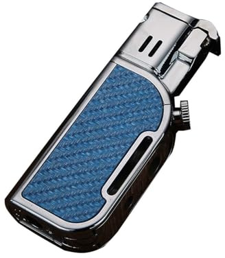 bcdef Accendino a Torcia a butano, accendini a Doppia Fiamma Antivento con Mola Vintage, Ricaricabile con punzone, Regalo for Uomo (butano Non Incluso)(Blue)