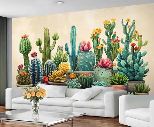 YXQAIED Cactus Wallpaper Mural, Aztec Wall Mural, Greenery Photo Wallpaper for Bedroom Living Room Decor (Not Peel and Stick)