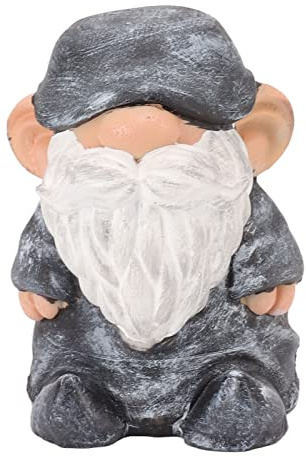 HOSEONFN pour décoration de Jardin, Statues d'extérieur, Nain en résine pour Patio, Ornement de Cour rétro avec Base Stable, Petite Taille pour Un Rangement Facile (Tête Plate Gris Noir)