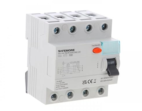FI Schutzschalter Typ B 40A 4polig (3P+N) 30mA, SAFEMORE RCCB Fehlerstromschutzschalterm RCD Allstromsensitiver für Wallboxen, Ladestationen, PV-Anlage, DIN Hutschiene Montage, 10000A Kurzschlussfest