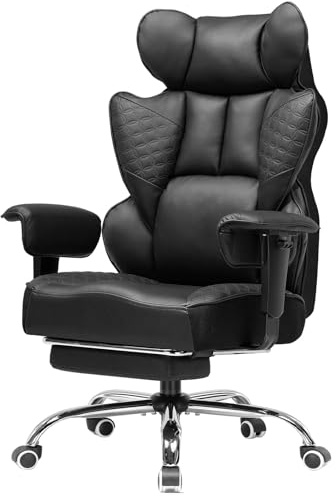 COMHOMA Gaming Stuhl, ergonomischer Bürostuhl, Schreibtischstuhl mit verstellbare Armlehnen, Taschenfederkern-Lendenwirbelstütze für große und hohe Personen, 180 kg, breiter Sitzfläche, Tiefschwarz