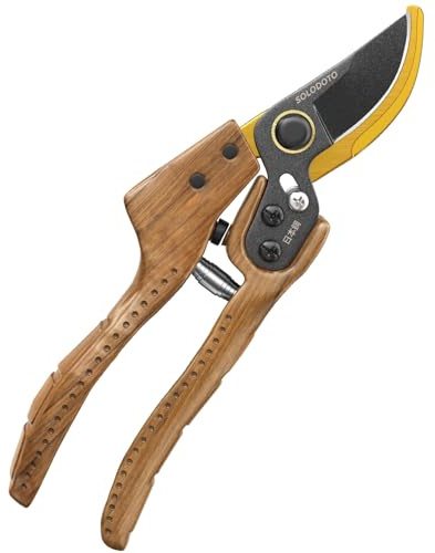 SOLODOTO Premium Holzoptik Gartenschere als Geschenk, – 6× schärfer, Japanischer SK5-Kohlenstoffstahl, Bypass-Schneide, 25 mm Schnittdurchmesser, für trockenes, frisches Holz, Profi Rosenschere