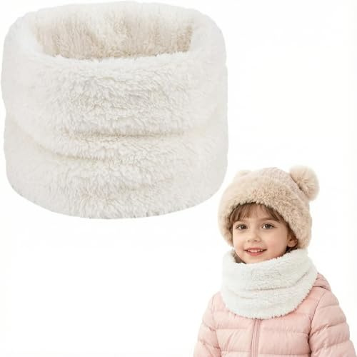flintronic Vinterhalsduk för barn, 4 stycken loopsjalar av polarfleece, tubhalsduk baby hals värmare, termo-vindtät, för vinter, vår, höst, Vit, 27*24 cm
