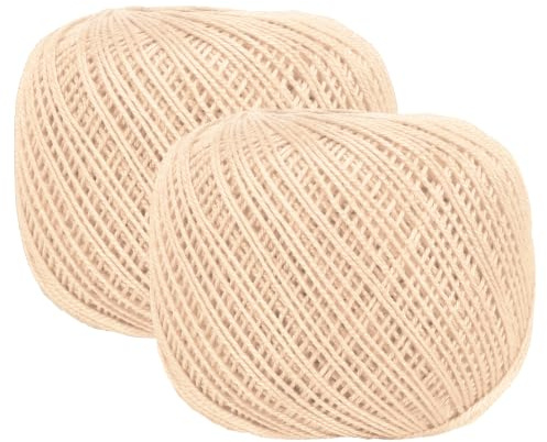sourcing map 2 Rolls 164 Yards Size 3 Beige Pearl Cotton Crochet Thread | Lace Weight Yarn,Tatting Thread,for Crocheting Knitting Embroidery Sewing