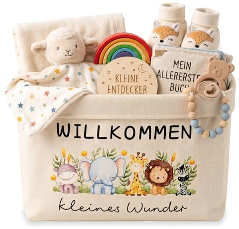 Babygeschenk Aufbewahrungskorb, Willkommen Kleines Wunder 38 X 22 X 15 Cm, Geschenk Zur Geburt Junge Mädchen Stoffkorb, Babygeschenke Zur Geburt Mädchen Babyparty Taufe Neugeborene Deko
