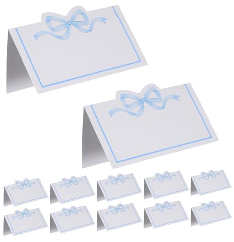 DOITOOL 100 Cartoncini Segnaposto Fiocco Smerlato Blu, Biglietti da Visita Vuoti per Matrimoni, Feste di Compleanno e Banchetti, Cartellini dei Posti a Sedere per Eventi e Ricevimenti