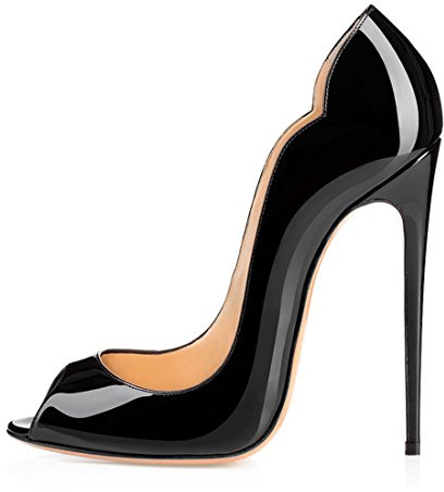 Soireelady - Scarpe Donna Nero EU43 - Tacco Alto 12CM - Peep Toe - Tacco Stiletto - Formale - Tutte le Stagioni