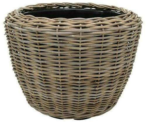 Klocke Pflanzkörbe Pflanzkorb Rattan Rund – Beigegrau - Weidenkorb mit Einsatz für Außen/Outdoor - Gartenkorb Korbgeflecht - Übertopf für Garten/Pflanzgefäß (Ø 55cm / Höhe 43cm)