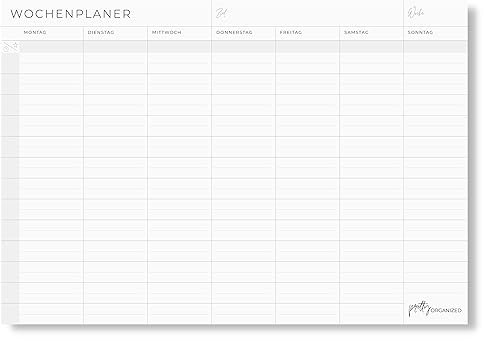 Wochenplaner Block ohne feste Zeiten in modernem & minimalistischem Design, ideal für time blocking, passend für A4 und A5 Notizbuch, nachhaltig hergestellt von prettyORGANIZED