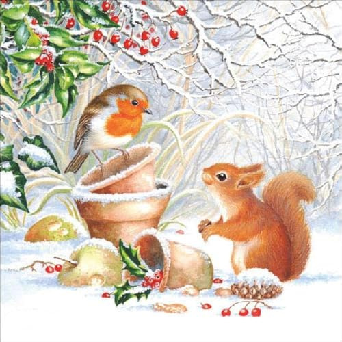 20 Servietten Eichhörnchen/Vogel im Winter/Tiere/Winter/Weihnachten/Robin