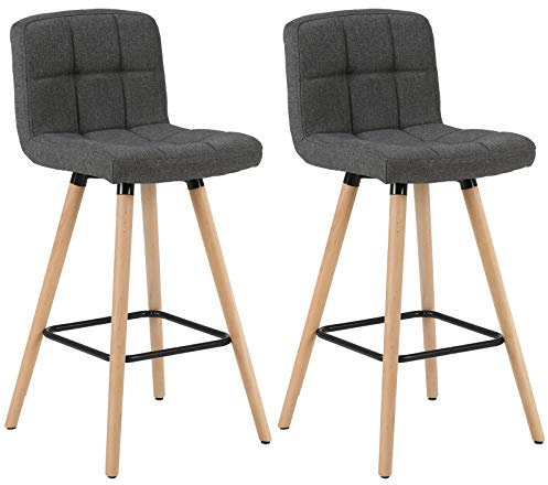 WOLTU Barhocker 2er Set Barstuhl Bistrohocker Tresenhocker mit Lehne und Fußstütze Design Stuhl Massivholz Leinen Dunkelgrau