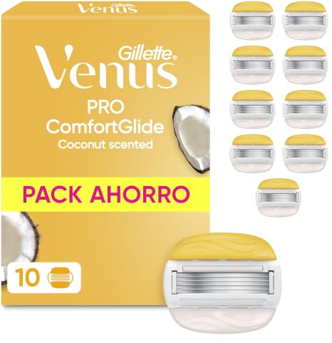 Gillette Venus Lames de Rasoir Femme, pack de 10 Rechanges Pro ComfortGlide – Cartouche Dotée de la Bande Lubrifiante au Parfum Noix de Coco, une Touche d’Aloe Vera, pour le Rasage de la Peau Sèche