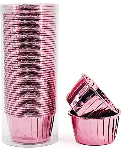 Pirottini per cupcake, 100 ml, 50 pezzi, in pellicola usa e getta, per muffin, pirottini dorati, in alluminio, piccoli pirottini da forno (oro rosa)