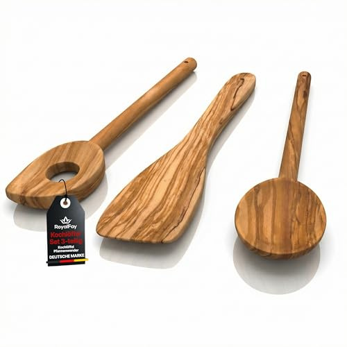RoyalFay® Olivenholz Kochlöffel Pfannenwender Set 3-teilig (Kochlöffel Set 3-teilig)