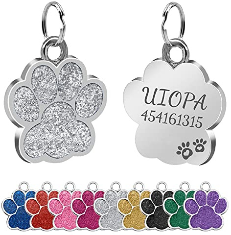 Uiopa 2 Stücke Hundemarke mit Gravur, Hundemarke Personalisiert Pfote Adressanhänger Hund Dog Tag mit Gravur, Katze Anhänger mit Eingraviertem Namen und Telefonnummer für Hunde und Katzen (Silber)